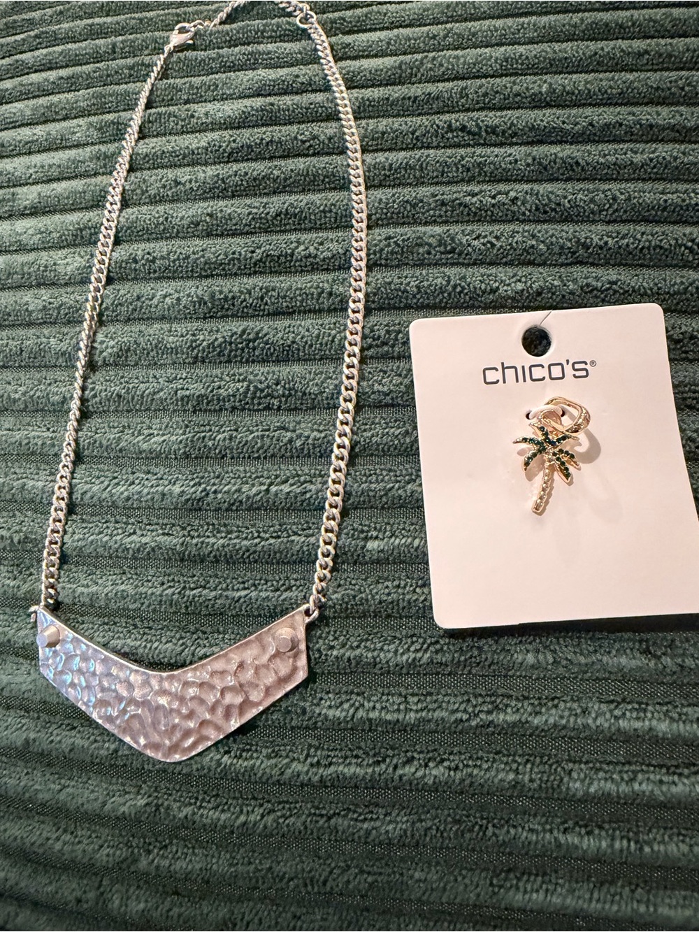 Sam Edelman Silver Hammered Necklace & NWT Chico’s Palm Tree Charm Bundle